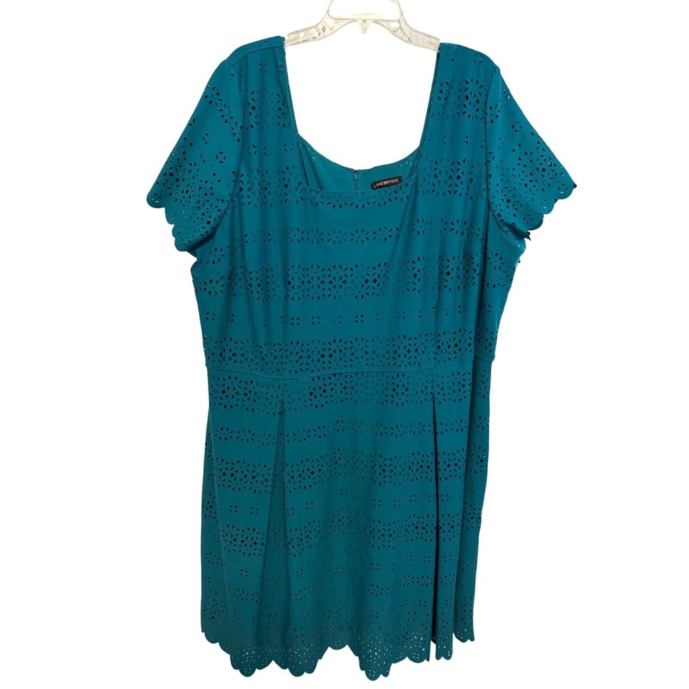 Lane Bryant Dress Size 28 Teal Green Laser Cut Scalloped Hem Square Neck Plus